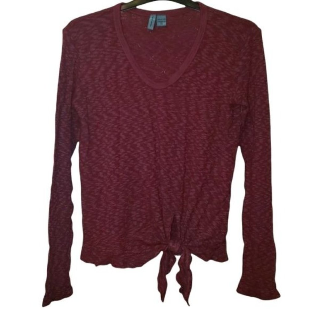 Left Of Center Tie Waist Raw Hem Light Knit Sweater Size XS
